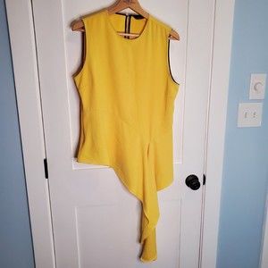 Zara Woman Bright Yellow Sleeveless Asymmetric Peplum Top XL